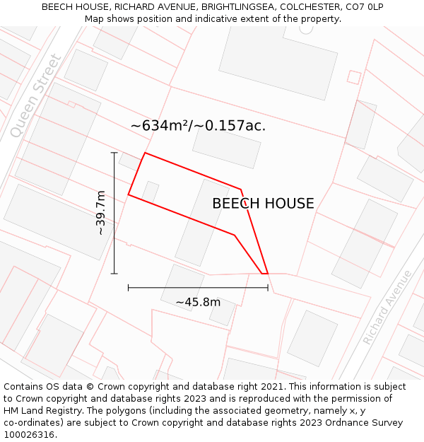 BEECH HOUSE, RICHARD AVENUE, BRIGHTLINGSEA, COLCHESTER, CO7 0LP: Plot and title map