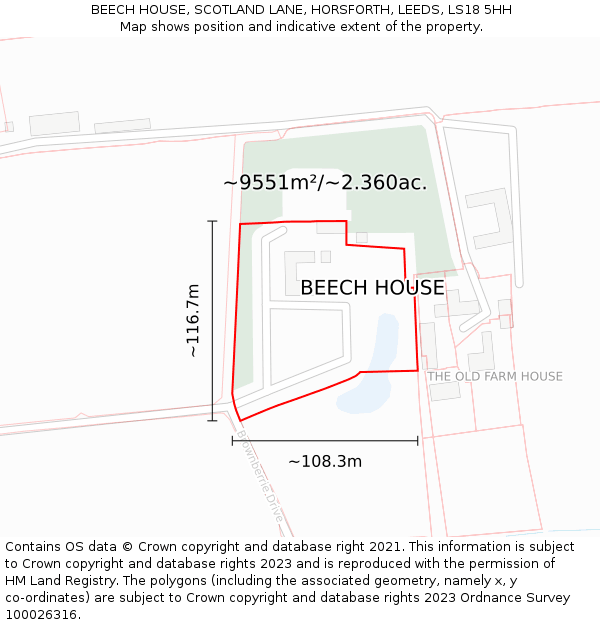 BEECH HOUSE, SCOTLAND LANE, HORSFORTH, LEEDS, LS18 5HH: Plot and title map