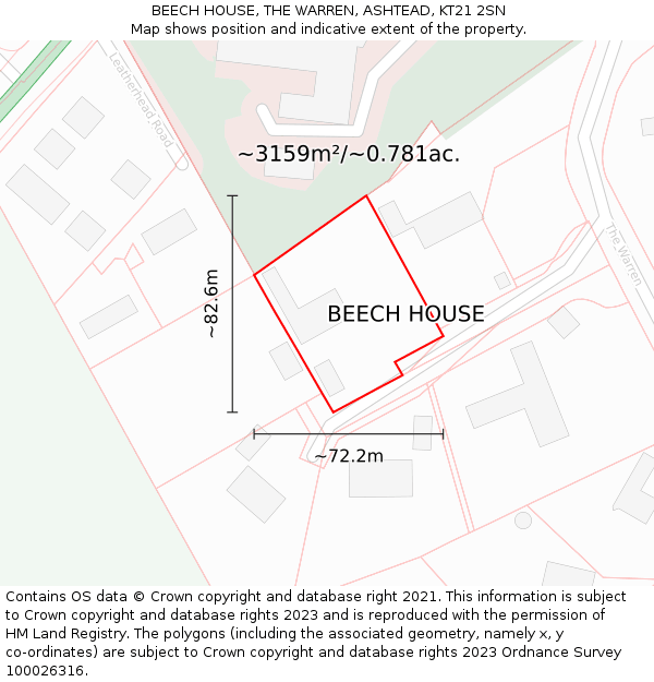 BEECH HOUSE, THE WARREN, ASHTEAD, KT21 2SN: Plot and title map