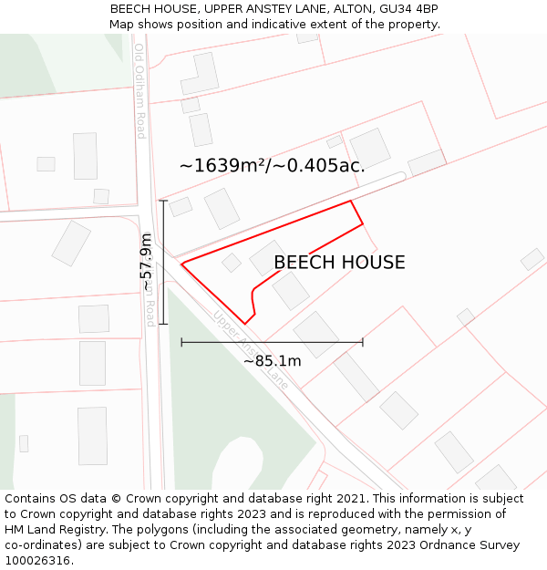 BEECH HOUSE, UPPER ANSTEY LANE, ALTON, GU34 4BP: Plot and title map