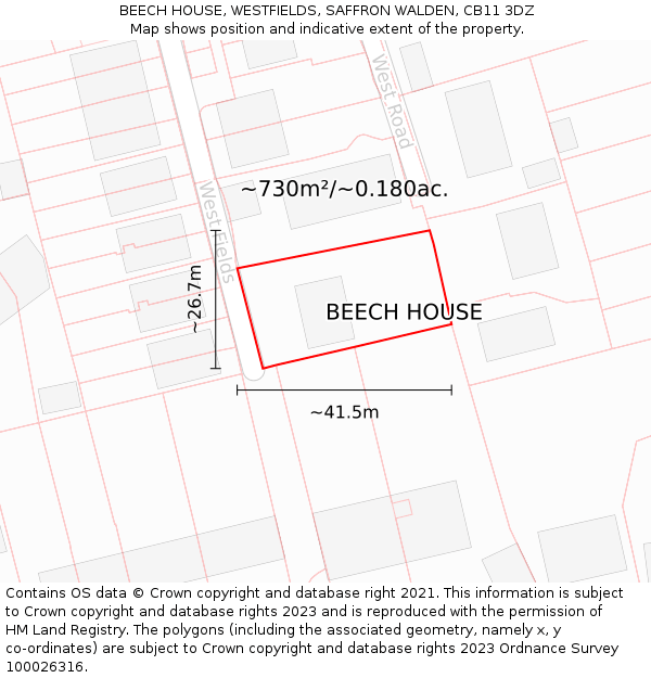 BEECH HOUSE, WESTFIELDS, SAFFRON WALDEN, CB11 3DZ: Plot and title map