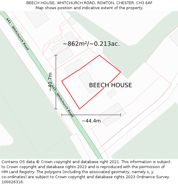 BEECH HOUSE, WHITCHURCH ROAD, ROWTON, CHESTER, CH3 6AF: Plot and title map