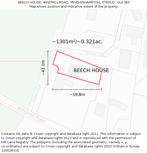 BEECH HOUSE, WINDMILL ROAD, MINCHINHAMPTON, STROUD, GL6 9EF: Plot and title map