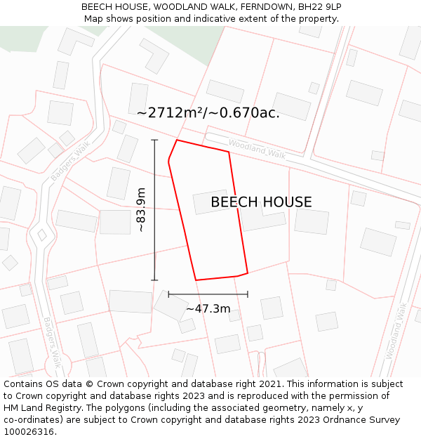BEECH HOUSE, WOODLAND WALK, FERNDOWN, BH22 9LP: Plot and title map