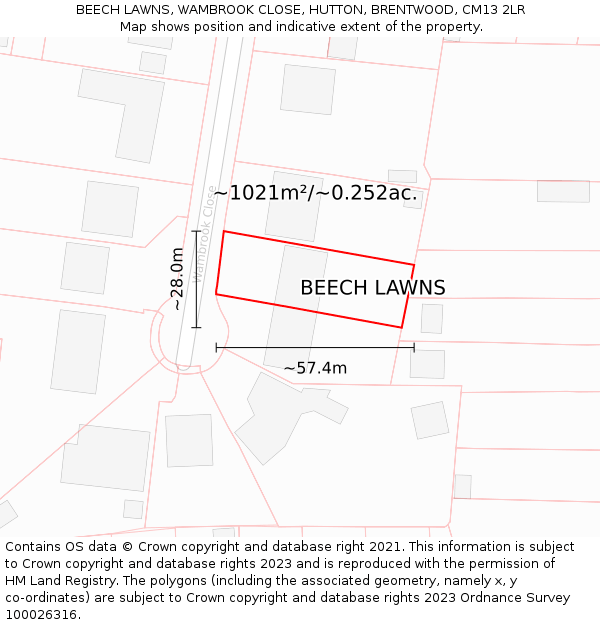 BEECH LAWNS, WAMBROOK CLOSE, HUTTON, BRENTWOOD, CM13 2LR: Plot and title map