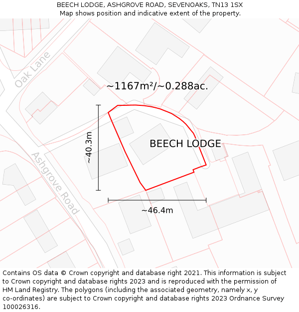 BEECH LODGE, ASHGROVE ROAD, SEVENOAKS, TN13 1SX: Plot and title map