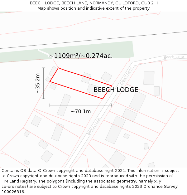 BEECH LODGE, BEECH LANE, NORMANDY, GUILDFORD, GU3 2JH: Plot and title map