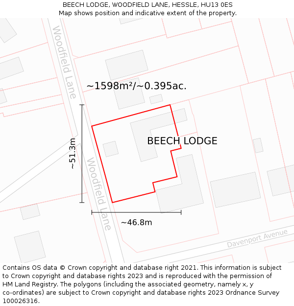 BEECH LODGE, WOODFIELD LANE, HESSLE, HU13 0ES: Plot and title map