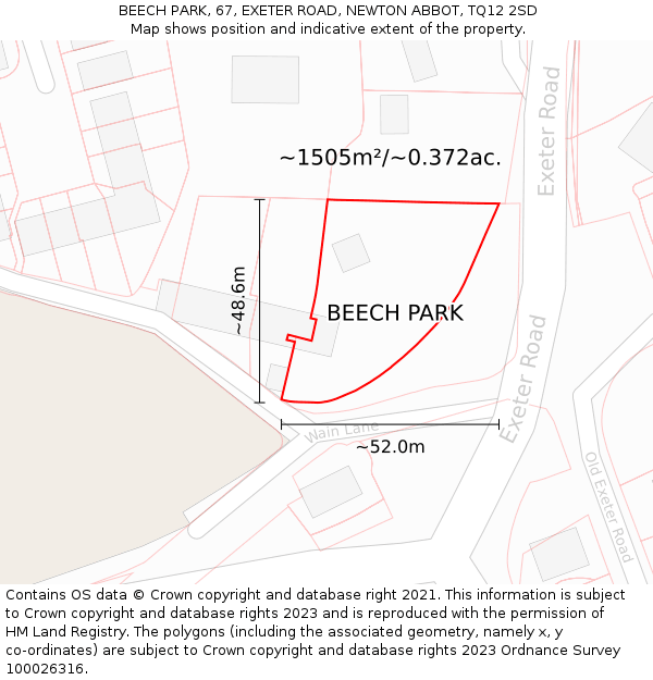 BEECH PARK, 67, EXETER ROAD, NEWTON ABBOT, TQ12 2SD: Plot and title map