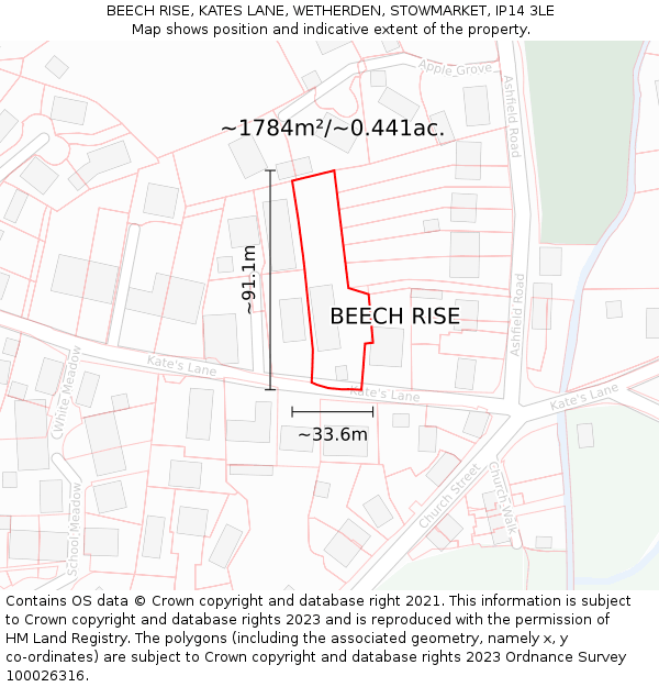 BEECH RISE, KATES LANE, WETHERDEN, STOWMARKET, IP14 3LE: Plot and title map