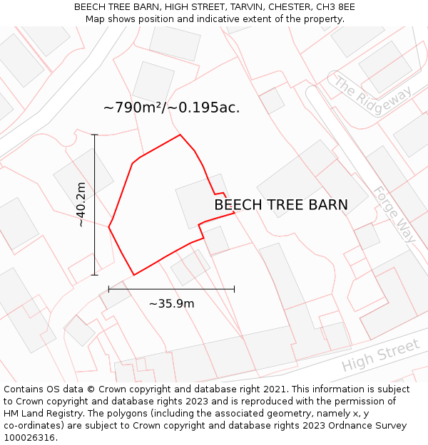 BEECH TREE BARN, HIGH STREET, TARVIN, CHESTER, CH3 8EE: Plot and title map