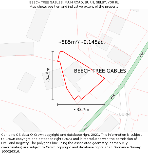 BEECH TREE GABLES, MAIN ROAD, BURN, SELBY, YO8 8LJ: Plot and title map