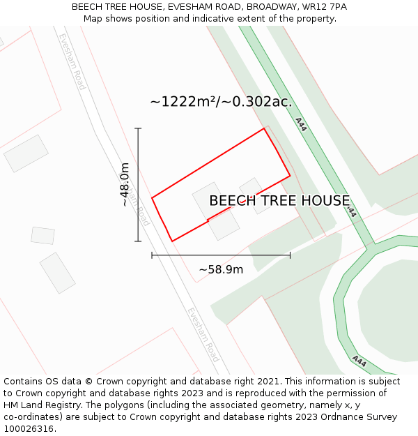 BEECH TREE HOUSE, EVESHAM ROAD, BROADWAY, WR12 7PA: Plot and title map