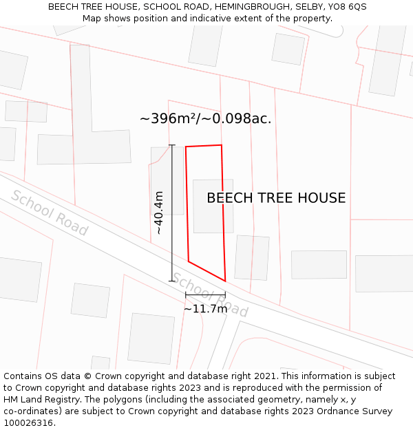 BEECH TREE HOUSE, SCHOOL ROAD, HEMINGBROUGH, SELBY, YO8 6QS: Plot and title map
