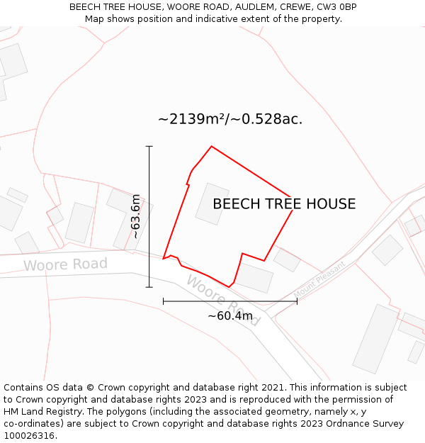 BEECH TREE HOUSE, WOORE ROAD, AUDLEM, CREWE, CW3 0BP: Plot and title map