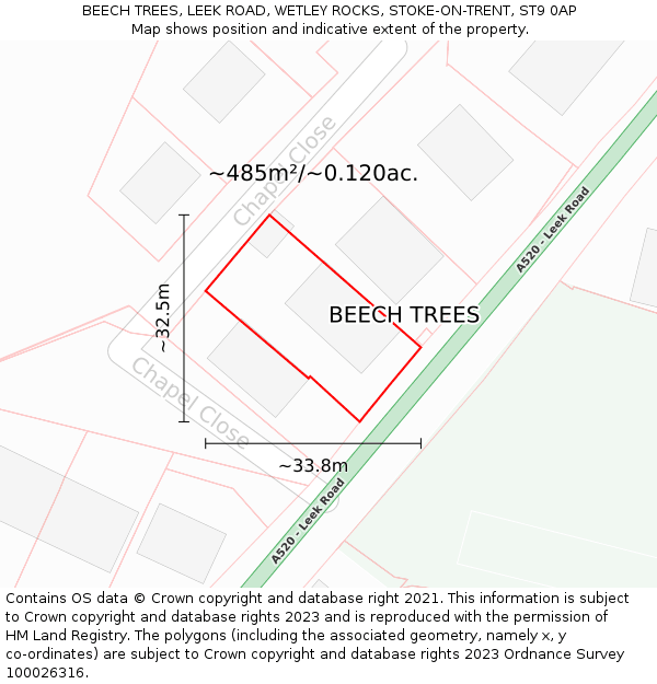 BEECH TREES, LEEK ROAD, WETLEY ROCKS, STOKE-ON-TRENT, ST9 0AP: Plot and title map
