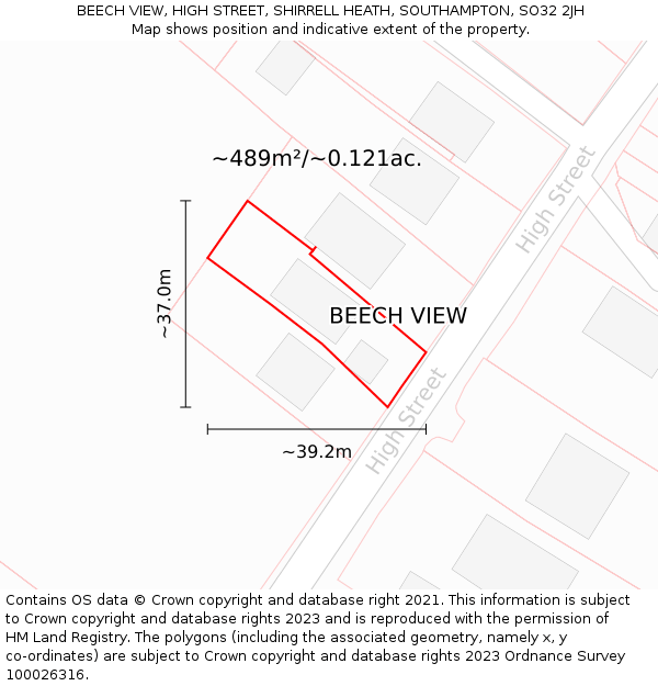 BEECH VIEW, HIGH STREET, SHIRRELL HEATH, SOUTHAMPTON, SO32 2JH: Plot and title map