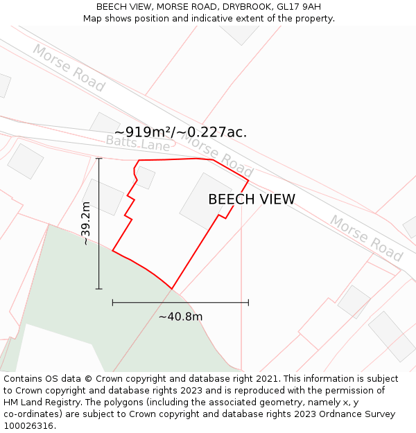 BEECH VIEW, MORSE ROAD, DRYBROOK, GL17 9AH: Plot and title map