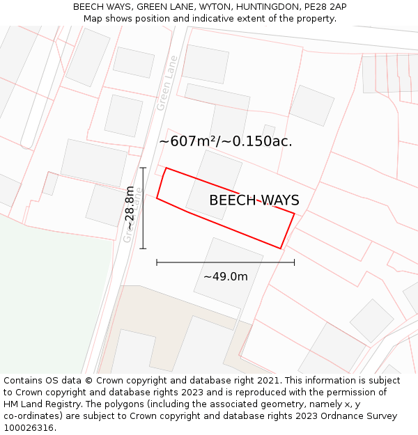 BEECH WAYS, GREEN LANE, WYTON, HUNTINGDON, PE28 2AP: Plot and title map