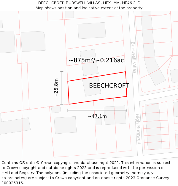 BEECHCROFT, BURSWELL VILLAS, HEXHAM, NE46 3LD: Plot and title map