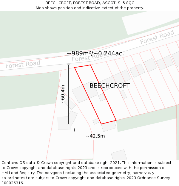 BEECHCROFT, FOREST ROAD, ASCOT, SL5 8QG: Plot and title map