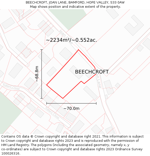 BEECHCROFT, JOAN LANE, BAMFORD, HOPE VALLEY, S33 0AW: Plot and title map