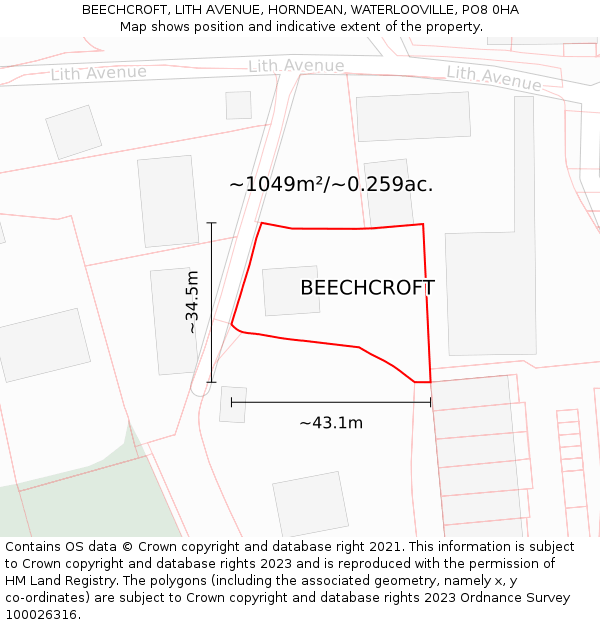 BEECHCROFT, LITH AVENUE, HORNDEAN, WATERLOOVILLE, PO8 0HA: Plot and title map