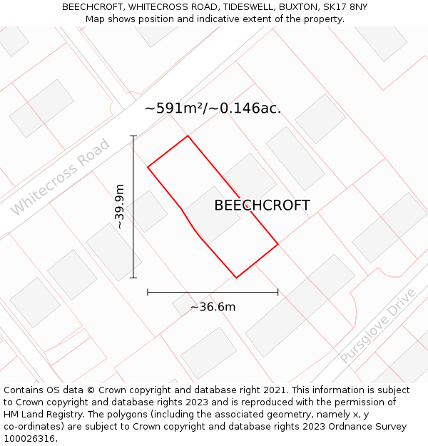 BEECHCROFT, WHITECROSS ROAD, TIDESWELL, BUXTON, SK17 8NY: Plot and title map
