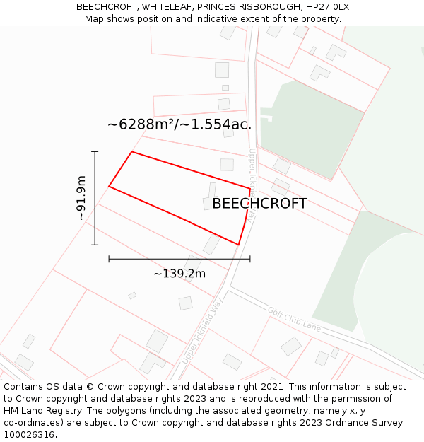 BEECHCROFT, WHITELEAF, PRINCES RISBOROUGH, HP27 0LX: Plot and title map