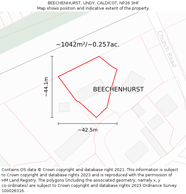 BEECHENHURST, UNDY, CALDICOT, NP26 3HF: Plot and title map
