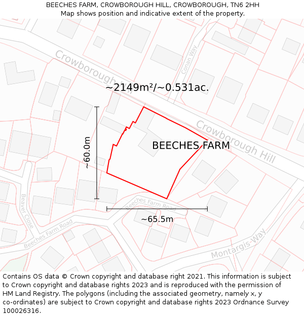 BEECHES FARM, CROWBOROUGH HILL, CROWBOROUGH, TN6 2HH: Plot and title map