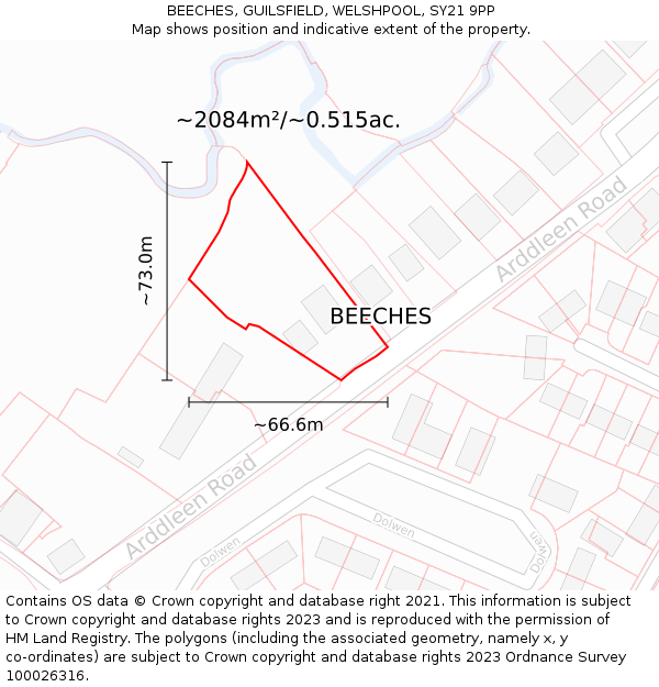 BEECHES, GUILSFIELD, WELSHPOOL, SY21 9PP: Plot and title map