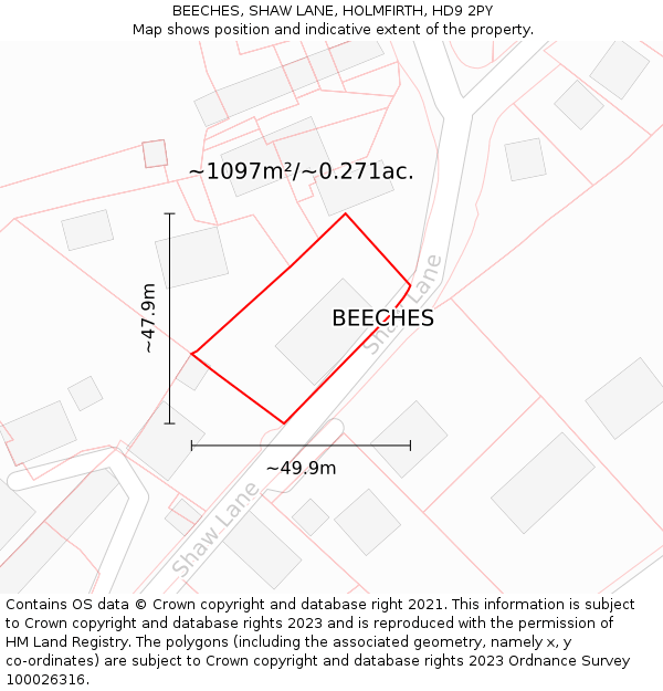 BEECHES, SHAW LANE, HOLMFIRTH, HD9 2PY: Plot and title map