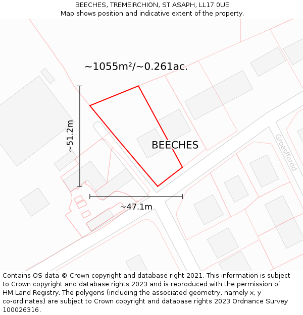 BEECHES, TREMEIRCHION, ST ASAPH, LL17 0UE: Plot and title map