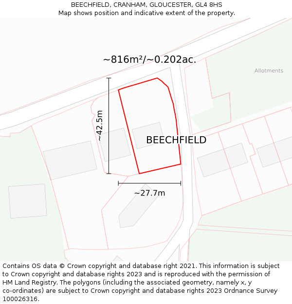 BEECHFIELD, CRANHAM, GLOUCESTER, GL4 8HS: Plot and title map