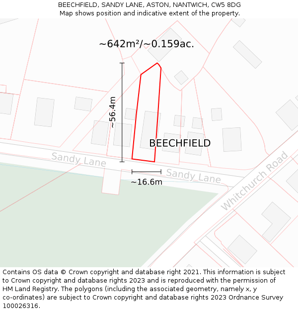 BEECHFIELD, SANDY LANE, ASTON, NANTWICH, CW5 8DG: Plot and title map