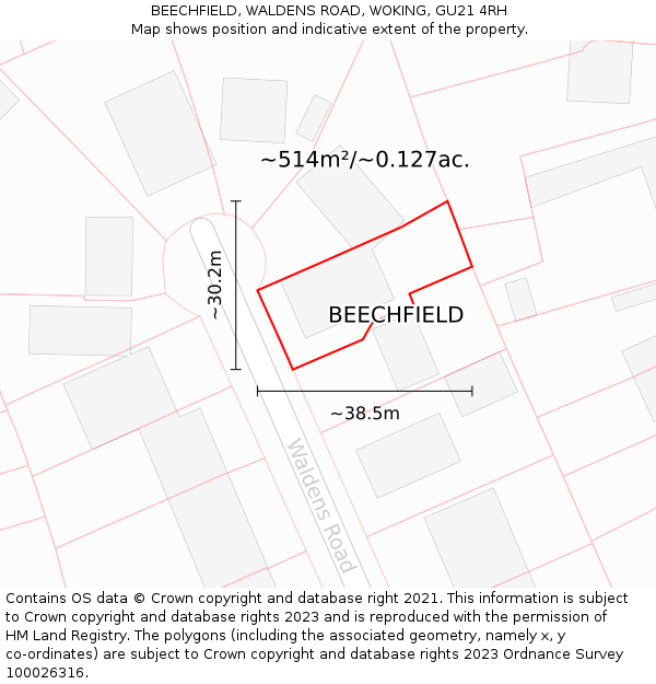 BEECHFIELD, WALDENS ROAD, WOKING, GU21 4RH: Plot and title map