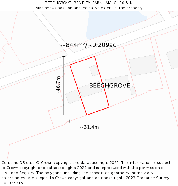 BEECHGROVE, BENTLEY, FARNHAM, GU10 5HU: Plot and title map