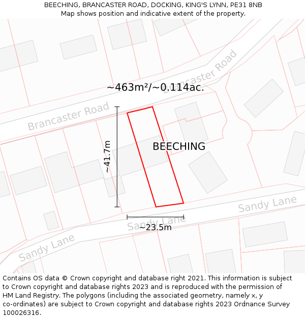 BEECHING, BRANCASTER ROAD, DOCKING, KING'S LYNN, PE31 8NB: Plot and title map