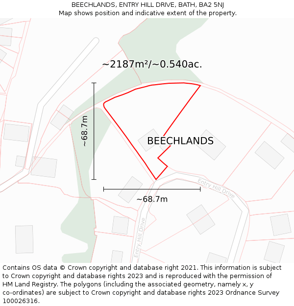 BEECHLANDS, ENTRY HILL DRIVE, BATH, BA2 5NJ: Plot and title map