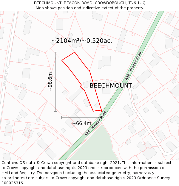 BEECHMOUNT, BEACON ROAD, CROWBOROUGH, TN6 1UQ: Plot and title map