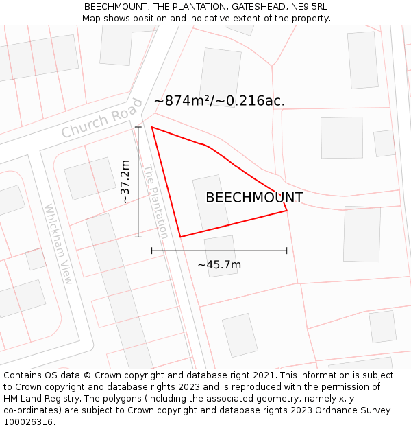 BEECHMOUNT, THE PLANTATION, GATESHEAD, NE9 5RL: Plot and title map