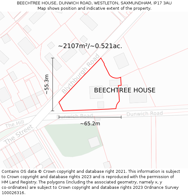BEECHTREE HOUSE, DUNWICH ROAD, WESTLETON, SAXMUNDHAM, IP17 3AU: Plot and title map