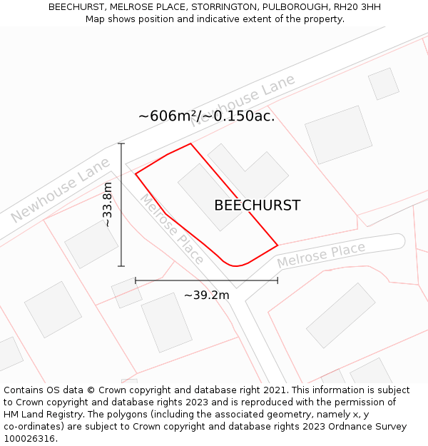 BEECHURST, MELROSE PLACE, STORRINGTON, PULBOROUGH, RH20 3HH: Plot and title map