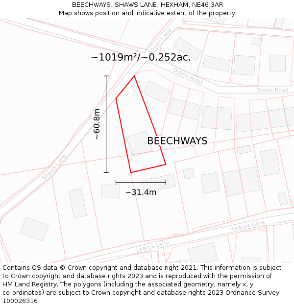 BEECHWAYS, SHAWS LANE, HEXHAM, NE46 3AR: Plot and title map