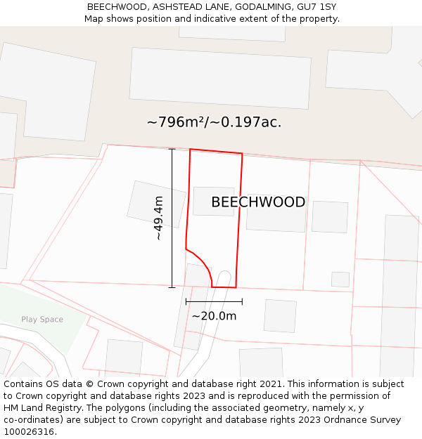 BEECHWOOD, ASHSTEAD LANE, GODALMING, GU7 1SY: Plot and title map