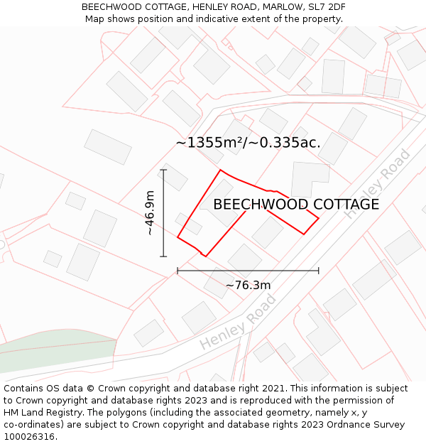BEECHWOOD COTTAGE, HENLEY ROAD, MARLOW, SL7 2DF: Plot and title map