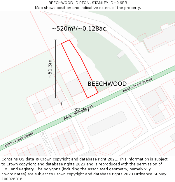 BEECHWOOD, DIPTON, STANLEY, DH9 9EB: Plot and title map