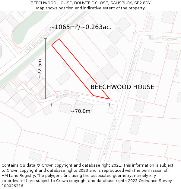 BEECHWOOD HOUSE, BOUVERIE CLOSE, SALISBURY, SP2 8DY: Plot and title map