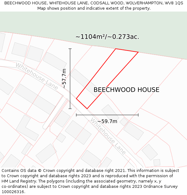 BEECHWOOD HOUSE, WHITEHOUSE LANE, CODSALL WOOD, WOLVERHAMPTON, WV8 1QS: Plot and title map